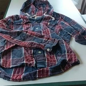 Hollister plaid hooded men's shirt navy/ burgundy